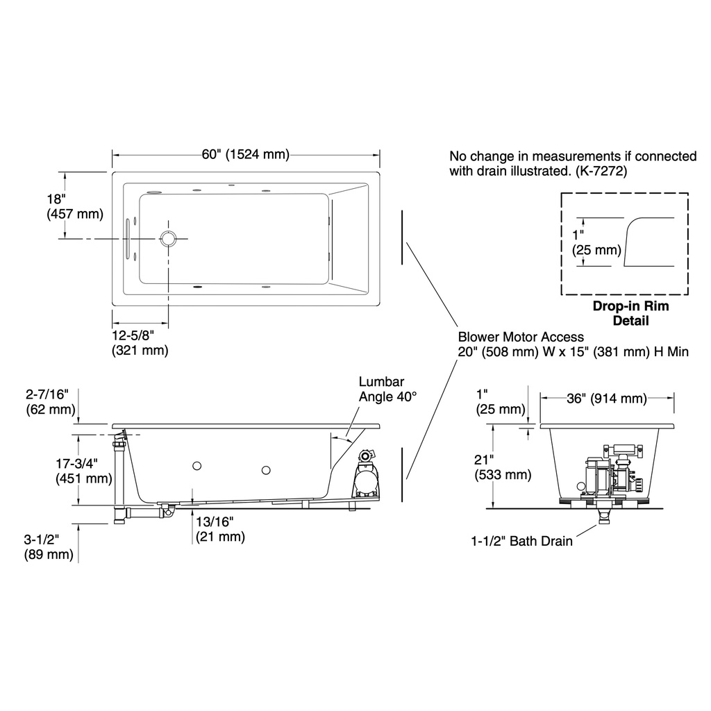 Kohler 1849-JH-96 Underscore 60X36X21 Fj Whirlpool Bath