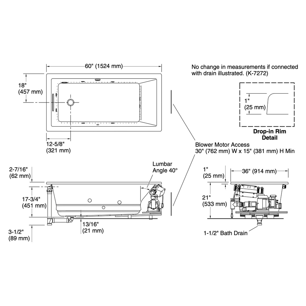 Kohler 1849-XHGH-96 Underscore Bbm Wp 60X36 Di