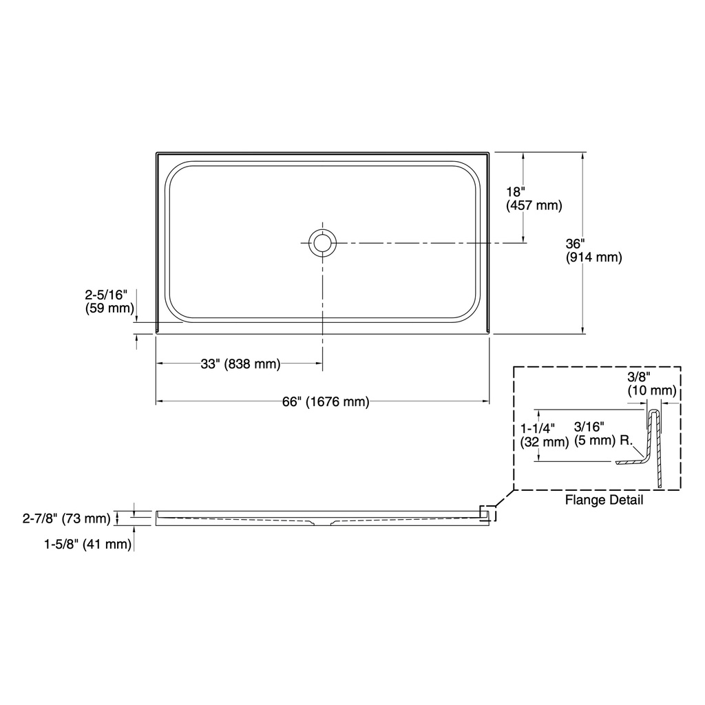 Kohler 1938-0 Ballast Shower Base 66X36 Ctr Drain