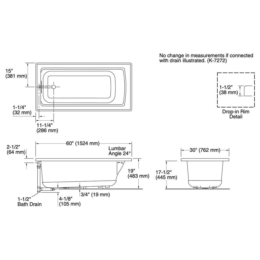 Kohler 1946-0 Archer 60X30 Drop-In Bath