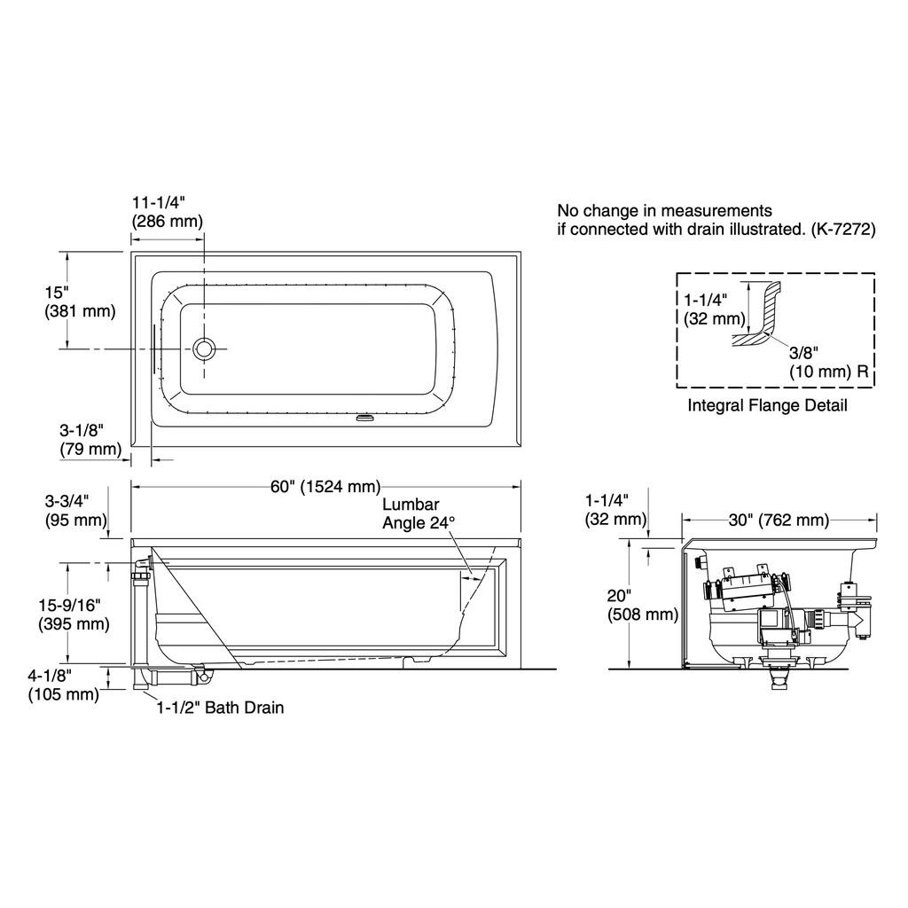 Kohler 1947-GHLA-95 Archer Heated Bbm 5' Ia Bath