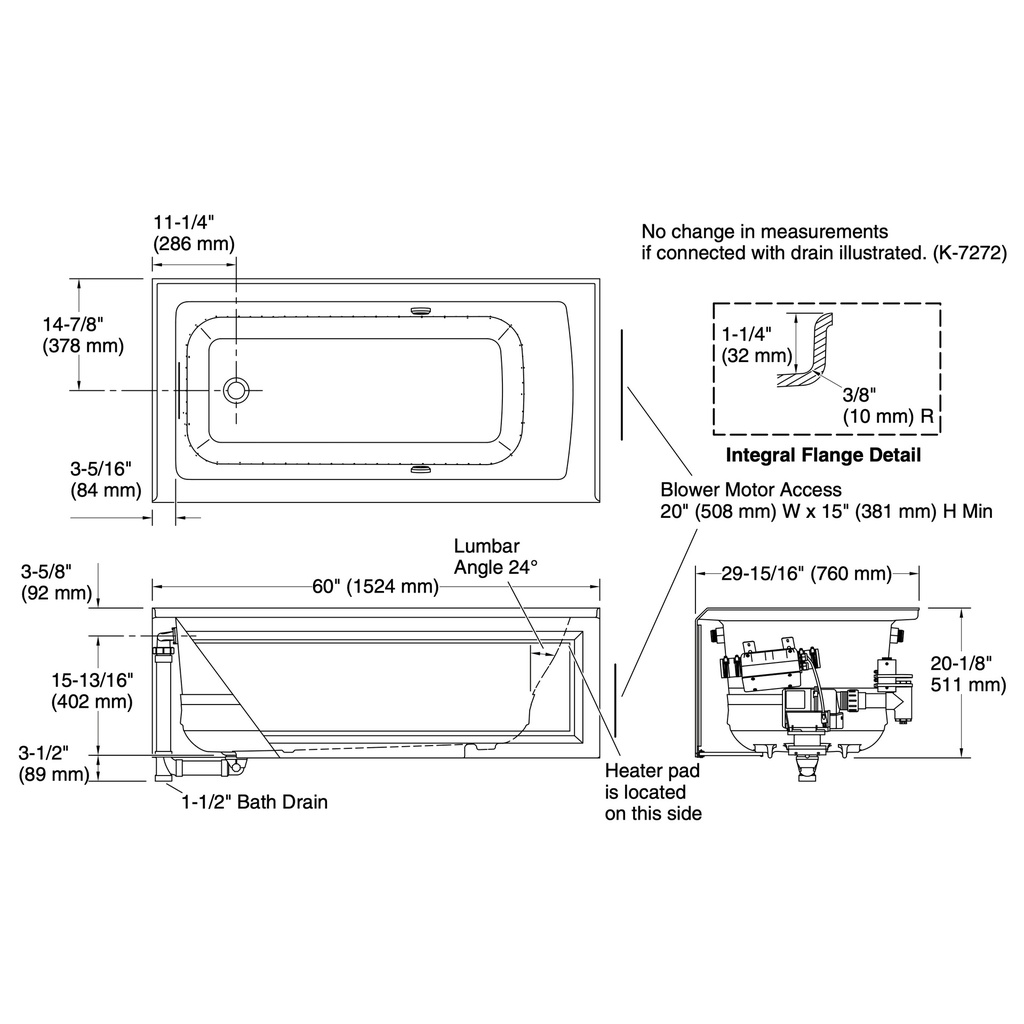 Kohler 1947-GHLAW-0 Archer Heated Bbm Bask 5' Ia Bath