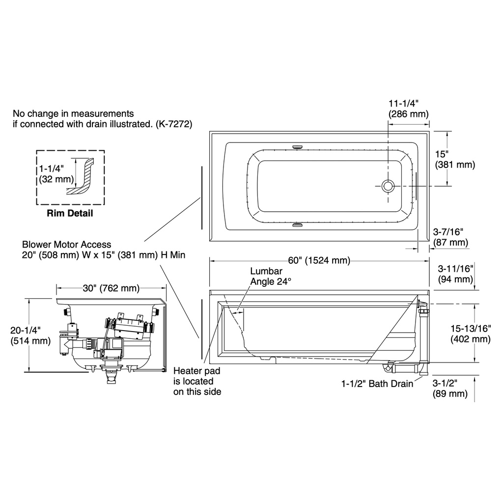 Kohler 1947-GHRAW-0 Archer Heated Bbm Bask 5' Ia Bath