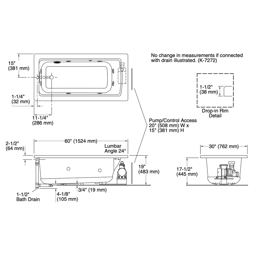 Kohler 1947-H-95 Archer 60X30 Drop-In Fj Whirlpool, Heat