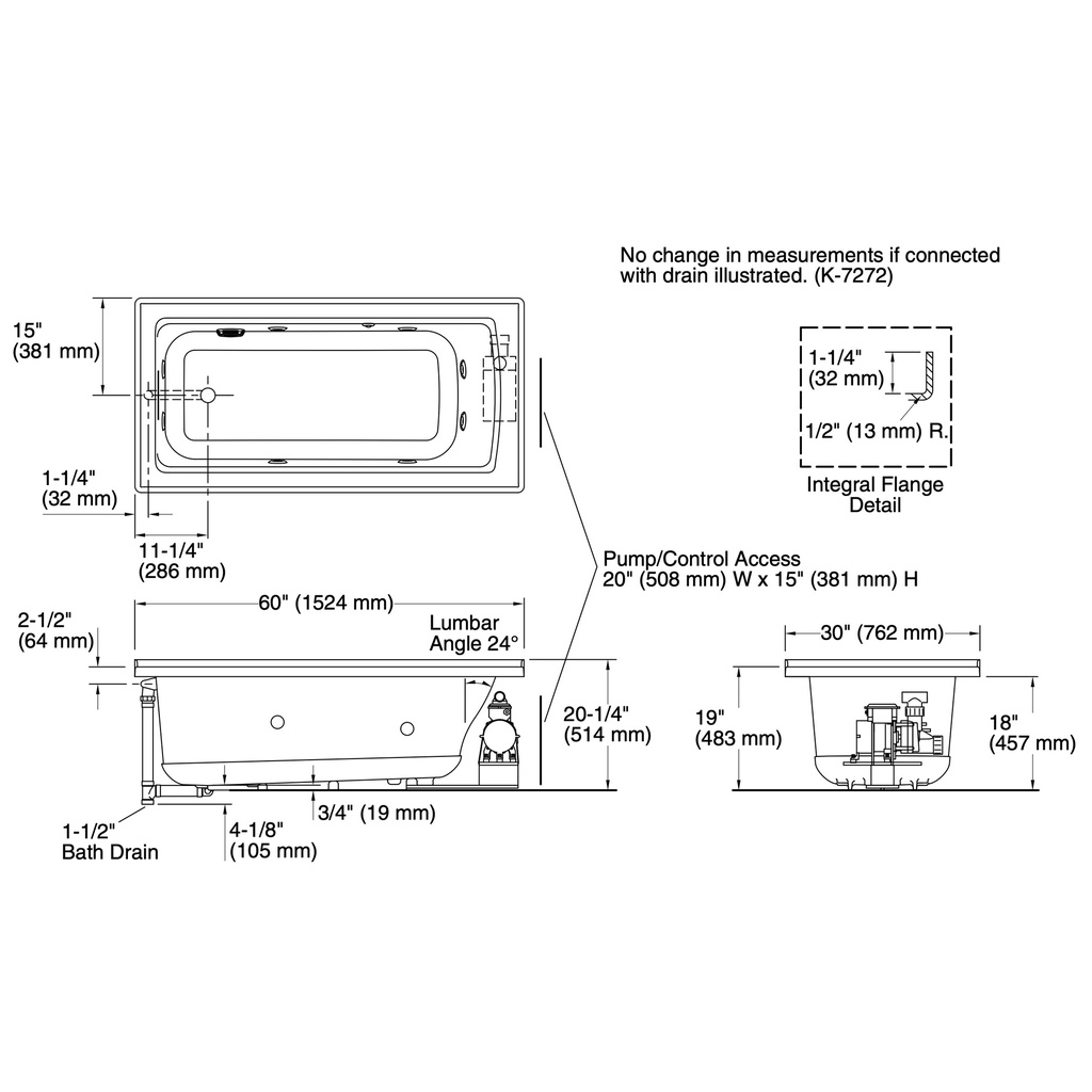 Kohler 1947-L-96 Archer60X30 Drop-In Fj Whirlpool,Lh Flg