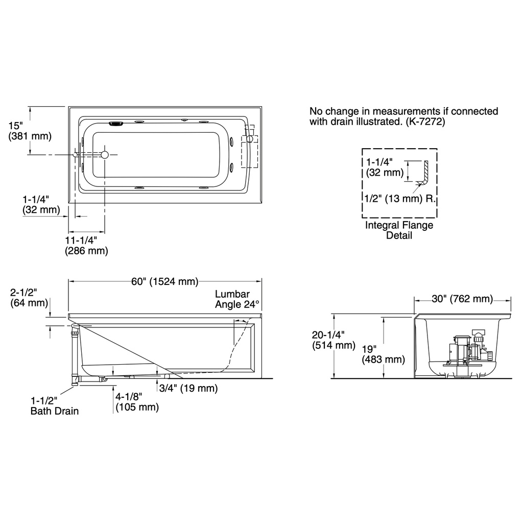 Kohler 1947-LA-0 Archer 60X30 Ia Fj Whirlpool