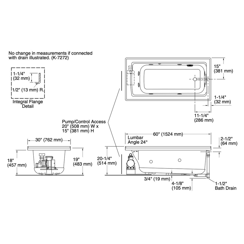 Kohler 1947-R-7 Archer60X30 Drop-In Fj Whirlpool,Rh Flg