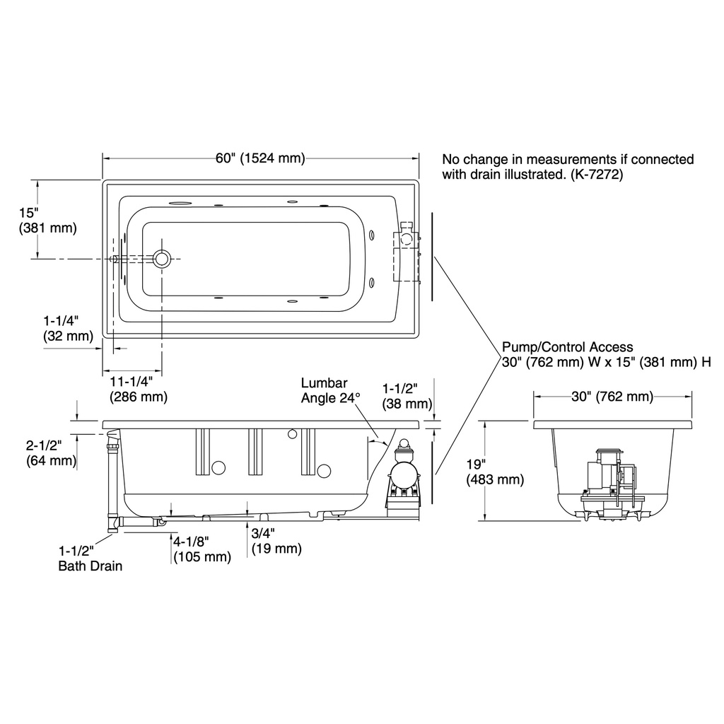 Kohler 1947-W1-95 Archer Bask 60X30 Di Fj Whirlpool
