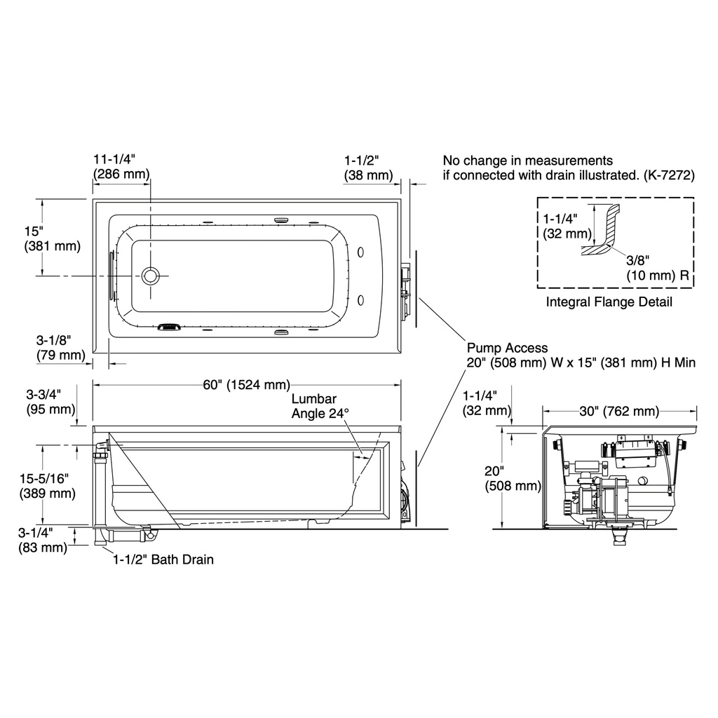 Kohler 1947-XGHLA-96 Archer Heated Bbm 60X30 Wp Lh Ia