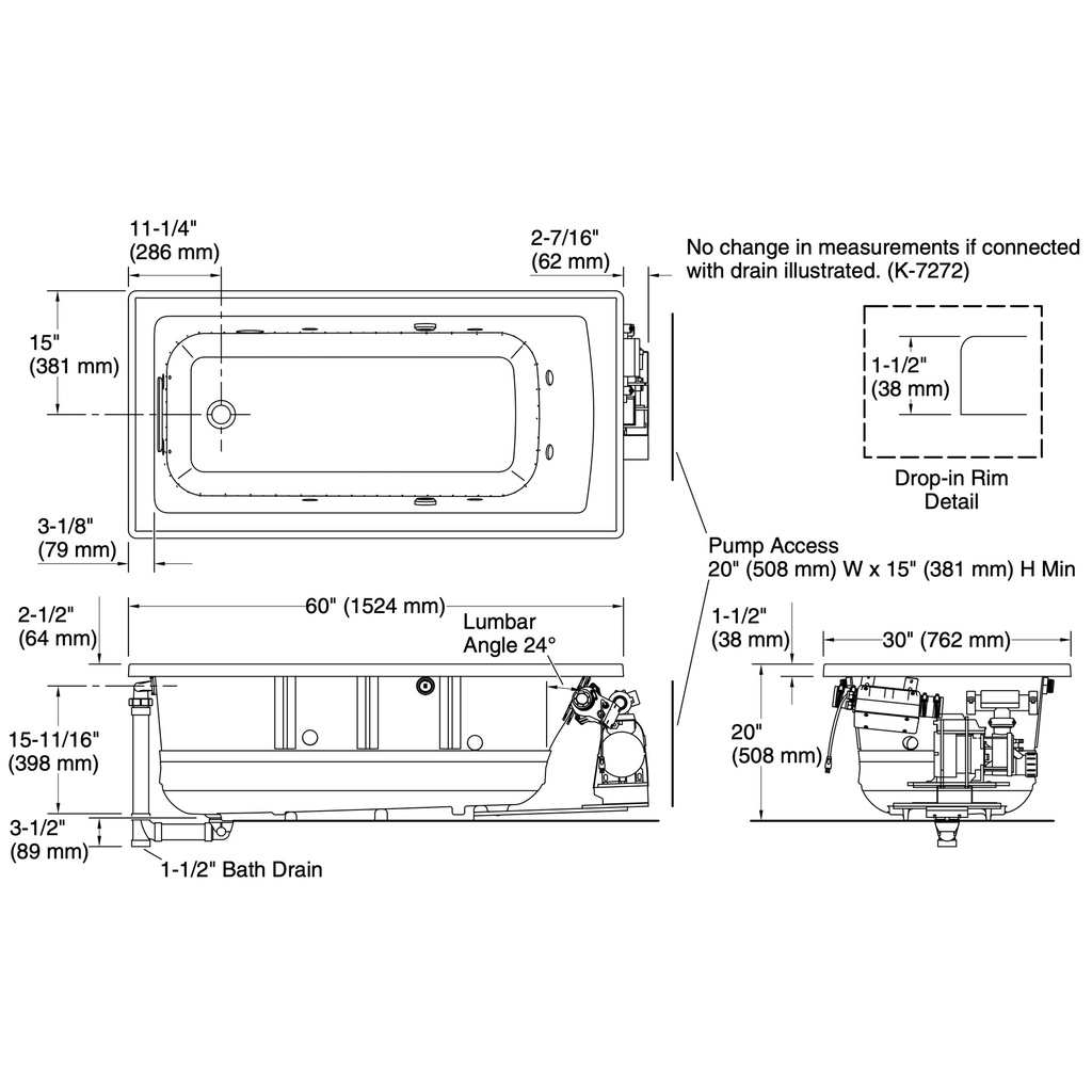 Kohler 1947-XHGH-0 Archer Heated Bbm 60X30 Wp, Di