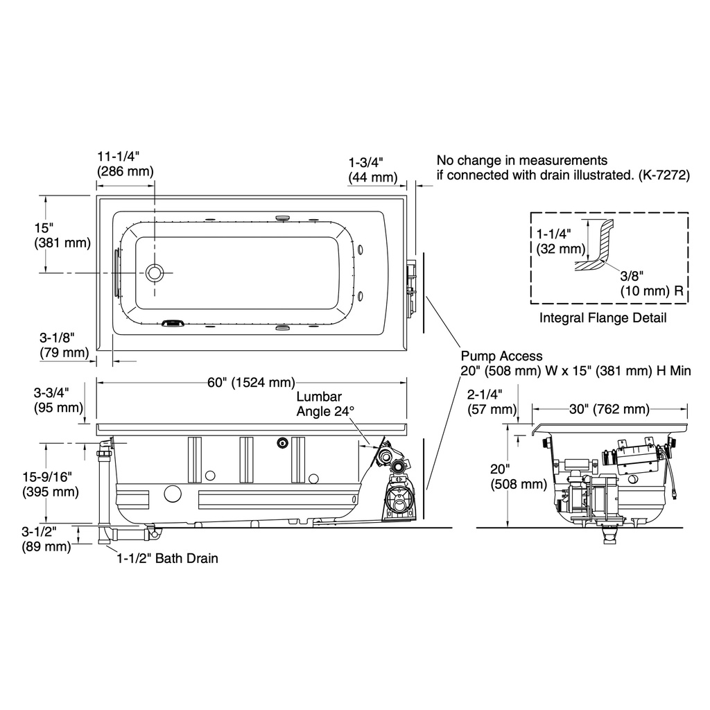 Kohler 1947-XHGHL-0 Archer Heated Bbm 60X30 Wp Lh Flg
