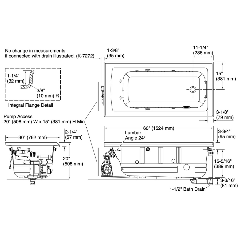 Kohler 1947-XHGHR-7 Archer Heated Bbm 60X30 Wp Rh Flg