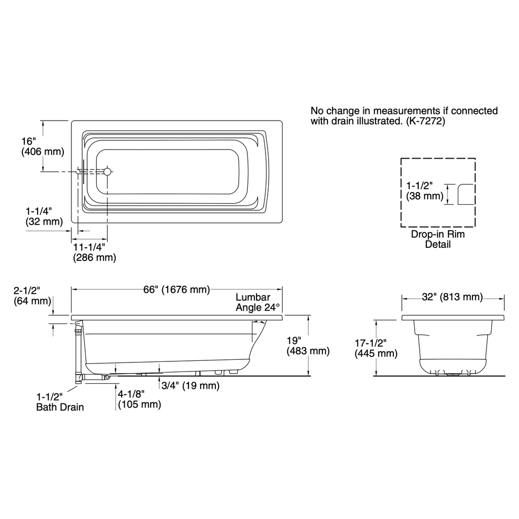 Kohler 1948-96 Archer 66X32 Bath, Drop-In