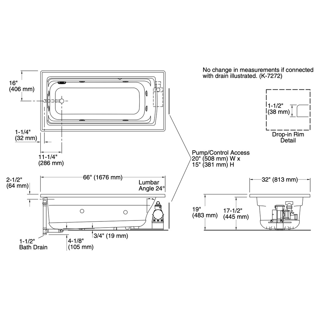 Kohler 1949-7 Archer Drop-In Fj Whirlpool, 5.5'