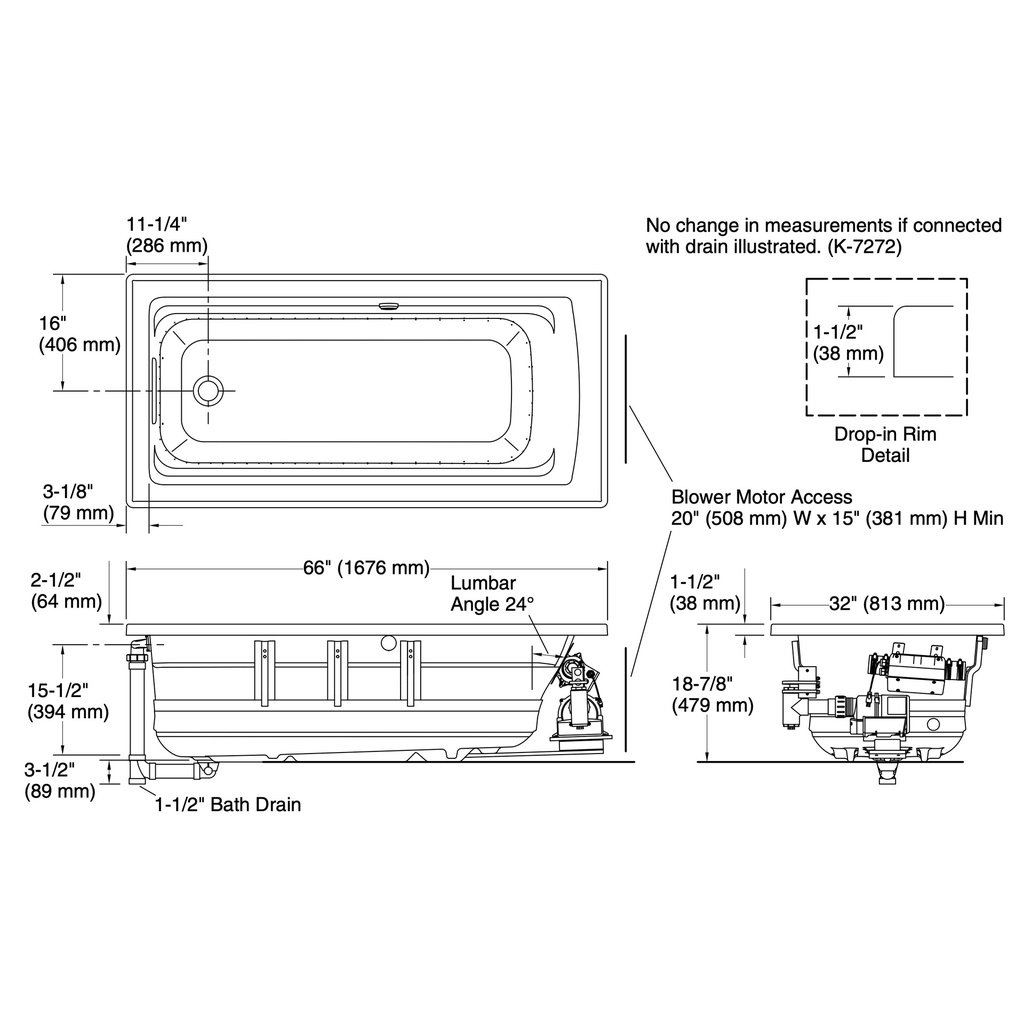 Kohler 1949-GH-95 Archer Heated Bubblemassage 5.5' Bath