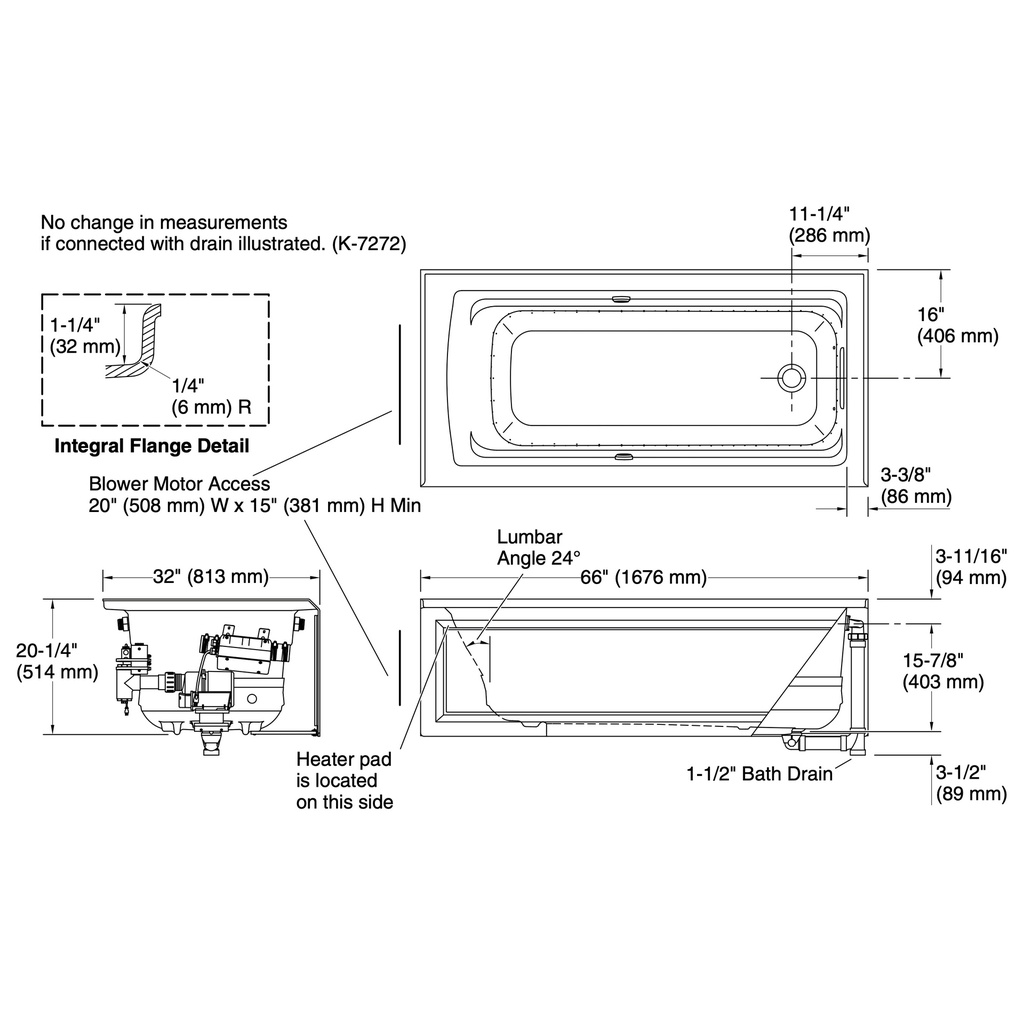 Kohler 1949-GHRAW-95 Archer Heated Bbm Bask Ia Bath