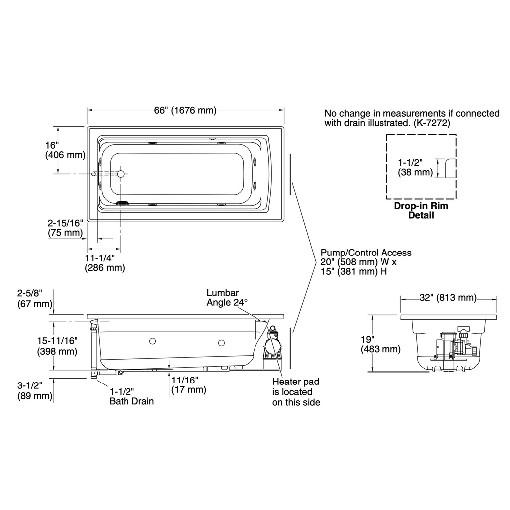 Kohler 1949-W1-96 Archer Bask Drop-In Fj Whirlpool, 5.5'