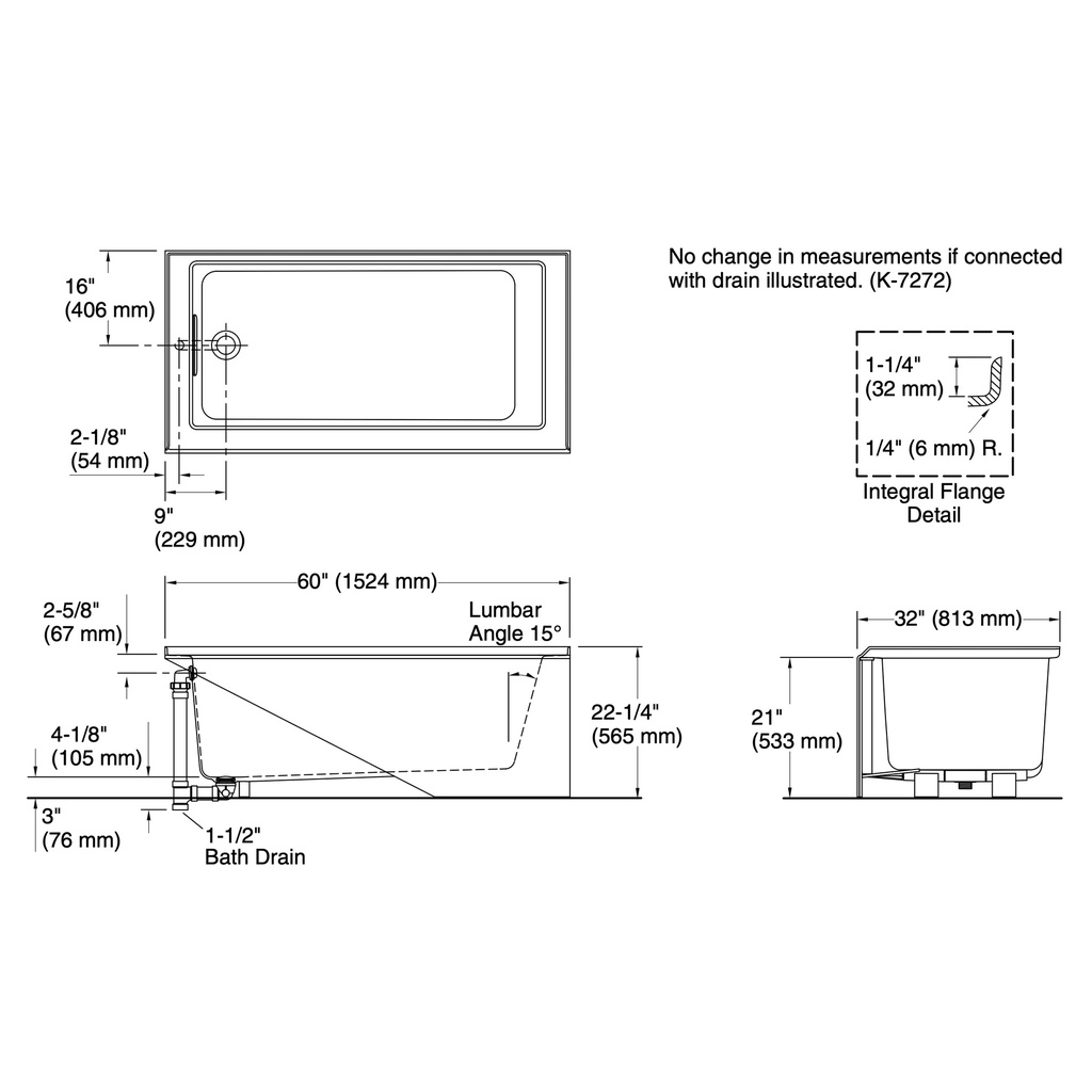 Kohler 1957-LA-95 Underscore 60X32 Ia Bath, Lh