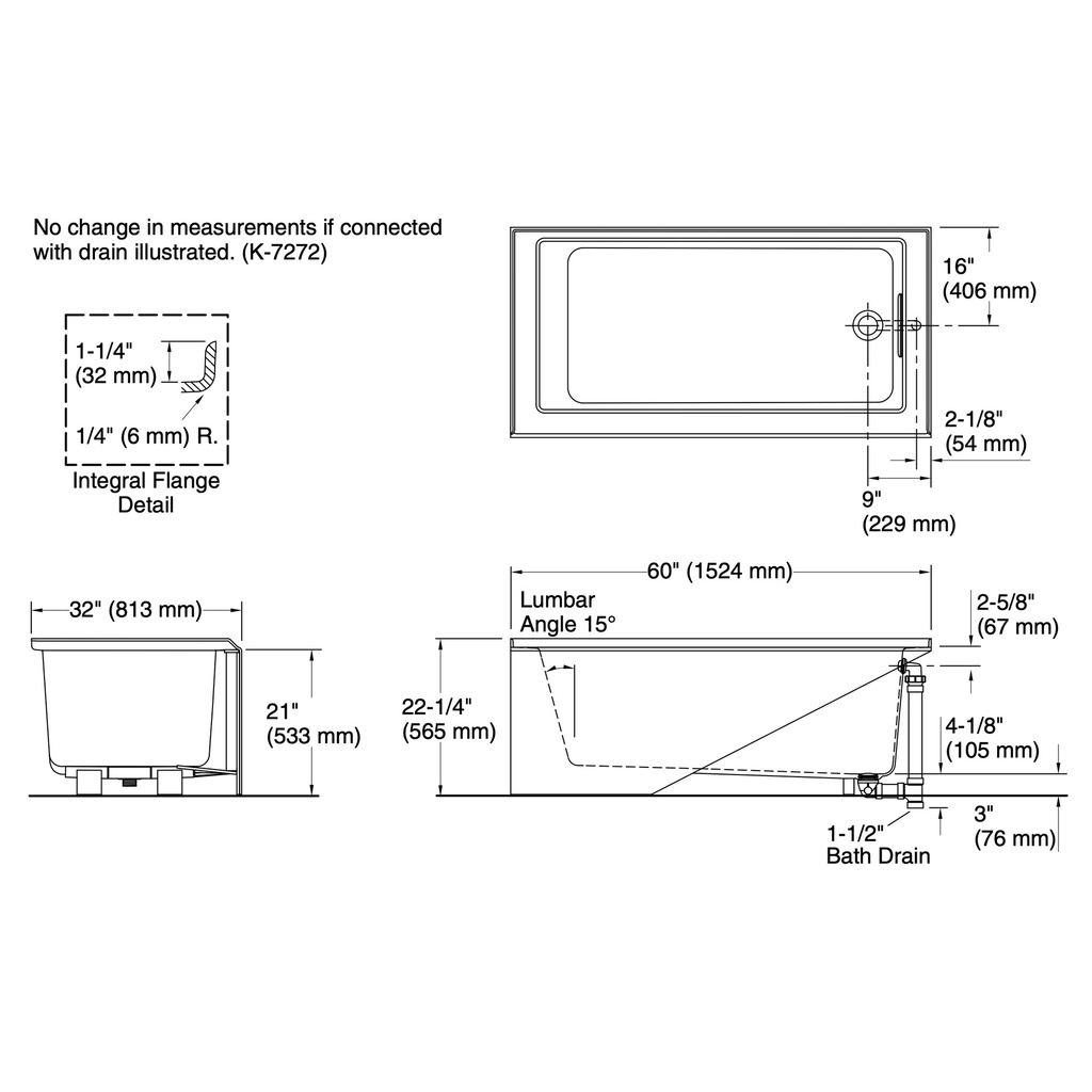 Kohler 1957-RA-0 Underscore 60X32 Ia Bath, Rh