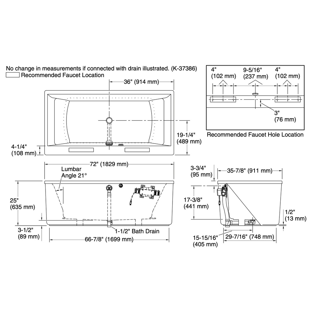 Kohler 1958-GH-0 Stargaze Fs 72 Bbm Bath Straight Apron