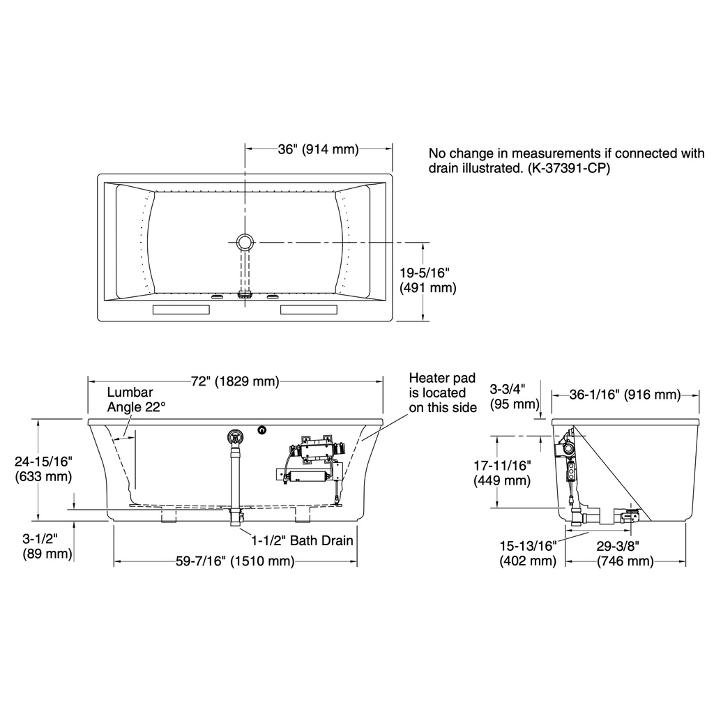 Kohler 1959-GHW-0 Stargaze Fs 72 Bbm Bath Fluted Apron