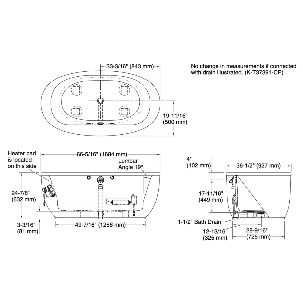 Kohler 1967-GHW-0 Sunstruck Heated Bbm Bath W/Bask