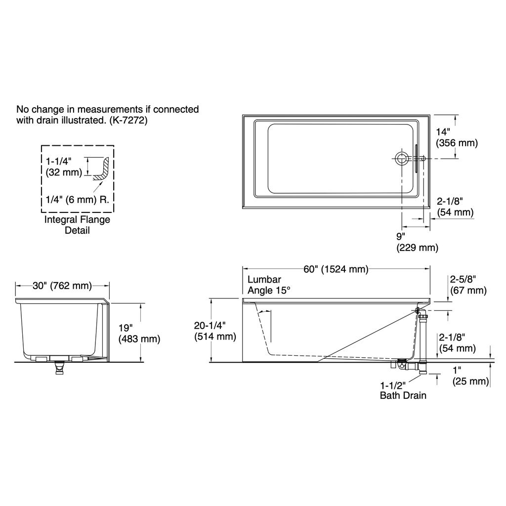 Kohler 20201-RA-0 Underscore 60X30 Ia Bath