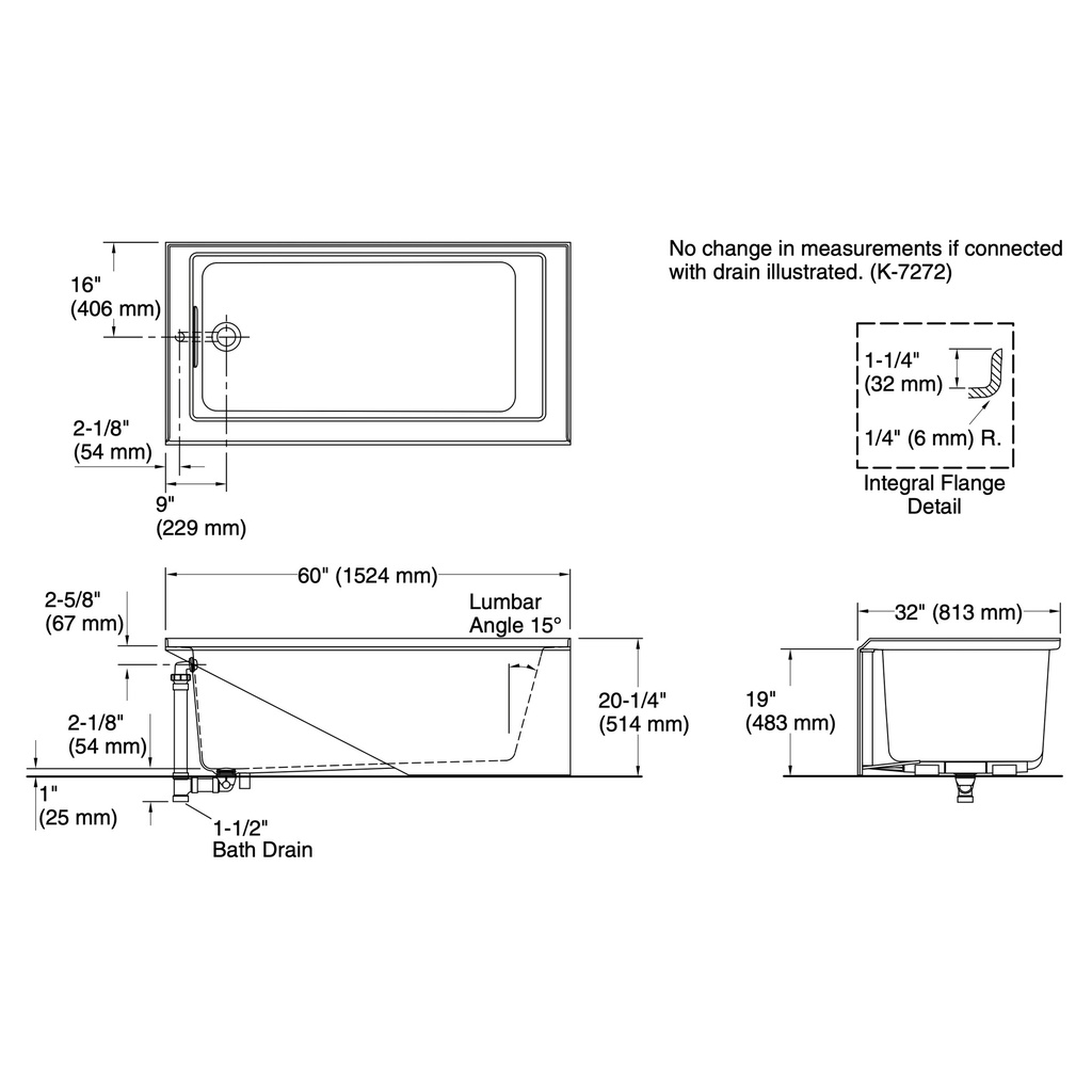 Kohler 20202-LA-0 Underscore 60X32 Ia Bath