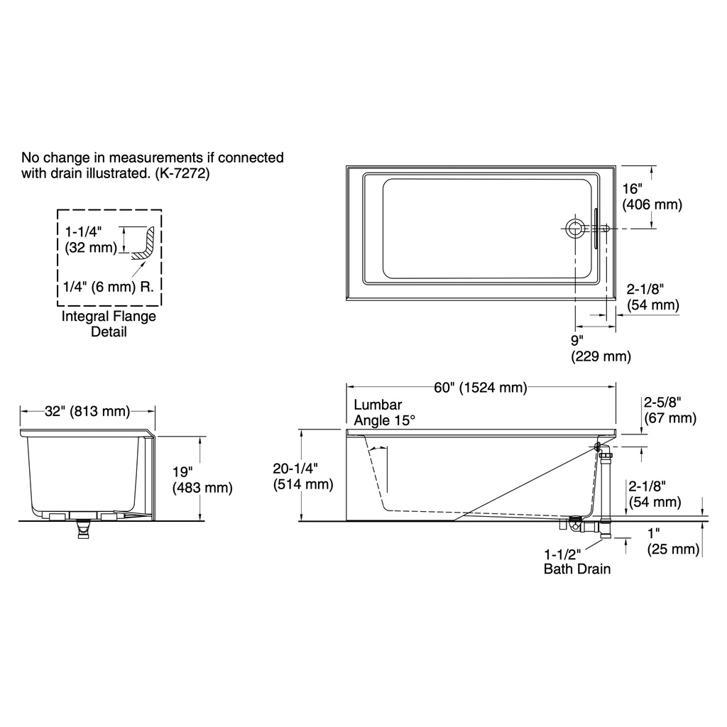 Kohler 20202-RA-0 Underscore 60X32 Ia Bath