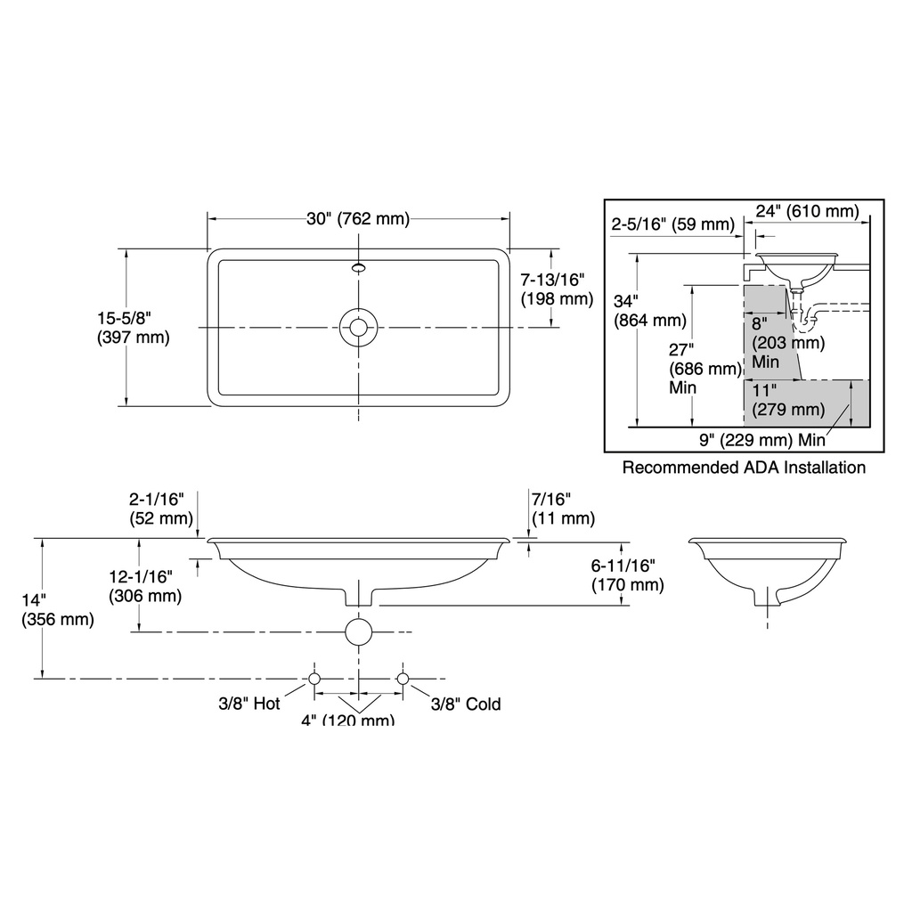 Kohler 20212-B-96 Iron Plains Wading Pool Lrg Rect Lav