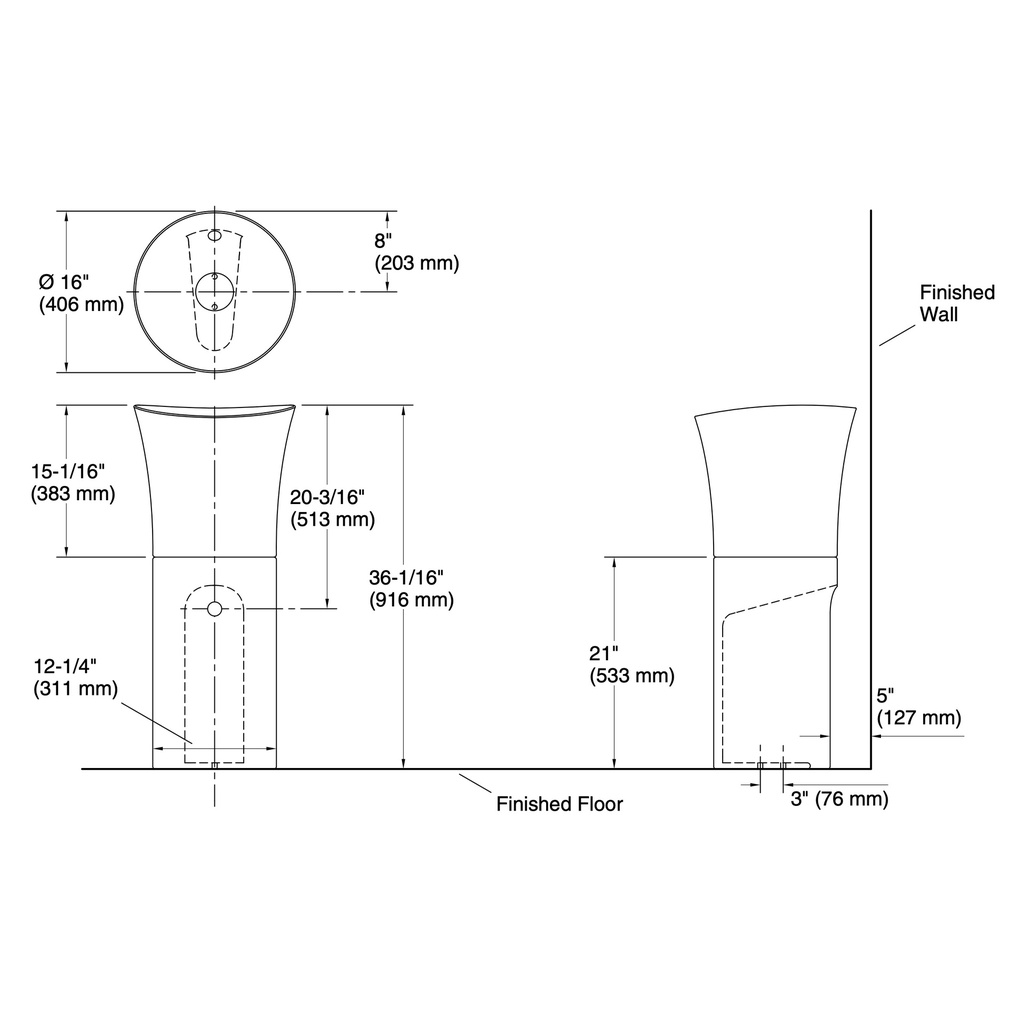 Kohler 20701-96 Veil Pedestal Lavatory