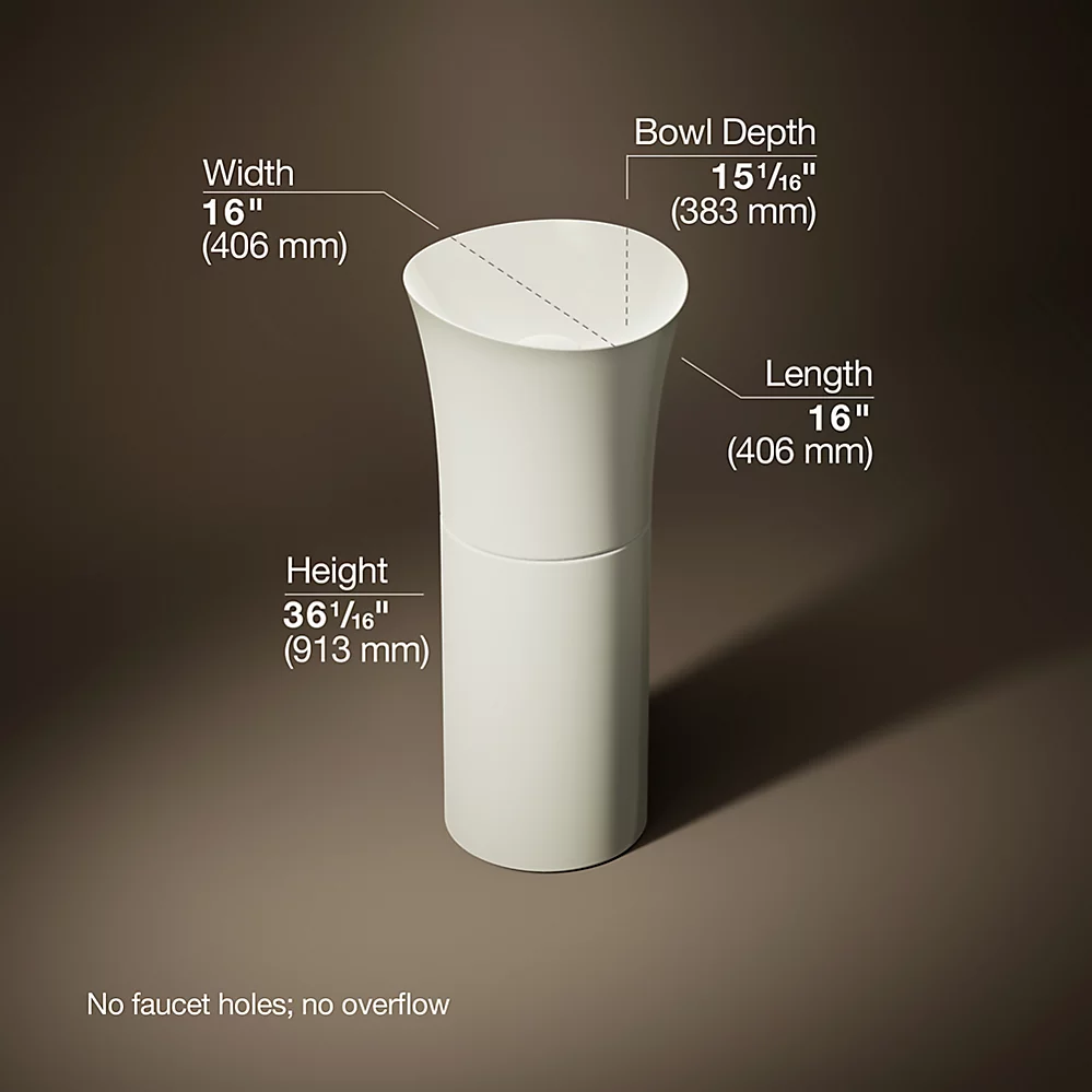 Kohler 20701-N-96 Veil Pedestal Lavatory No Overflow