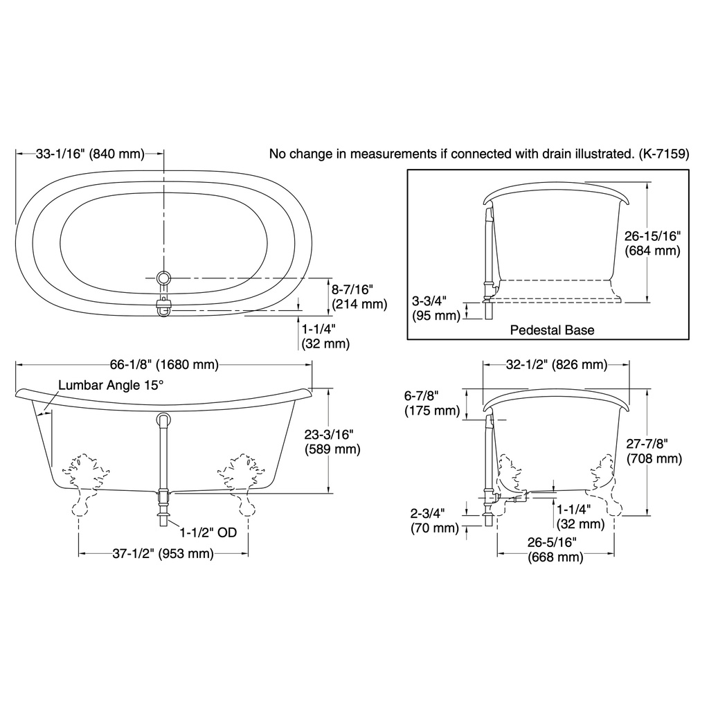 Kohler 21000-P5-0 Artifacts 66X33 Bath, Iron Gate Back