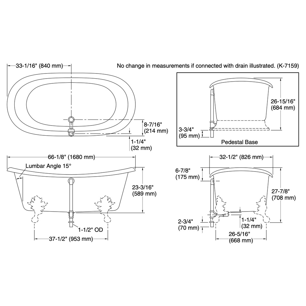 Kohler 21000-W-0 Artifacts 66X33 Bath, White Back