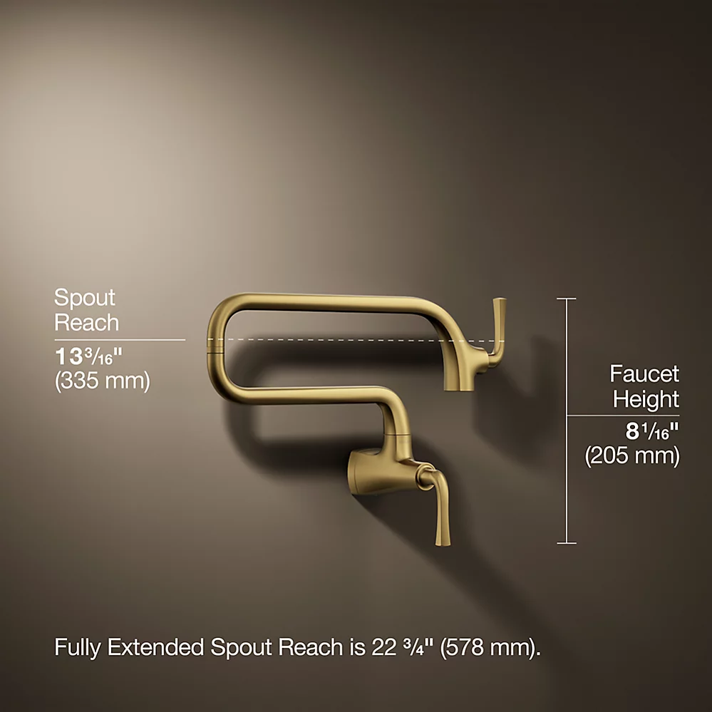 Kohler 22066-2MB Graze Wall-mount Pot Filler Vibrant Brushed Moderne Brass