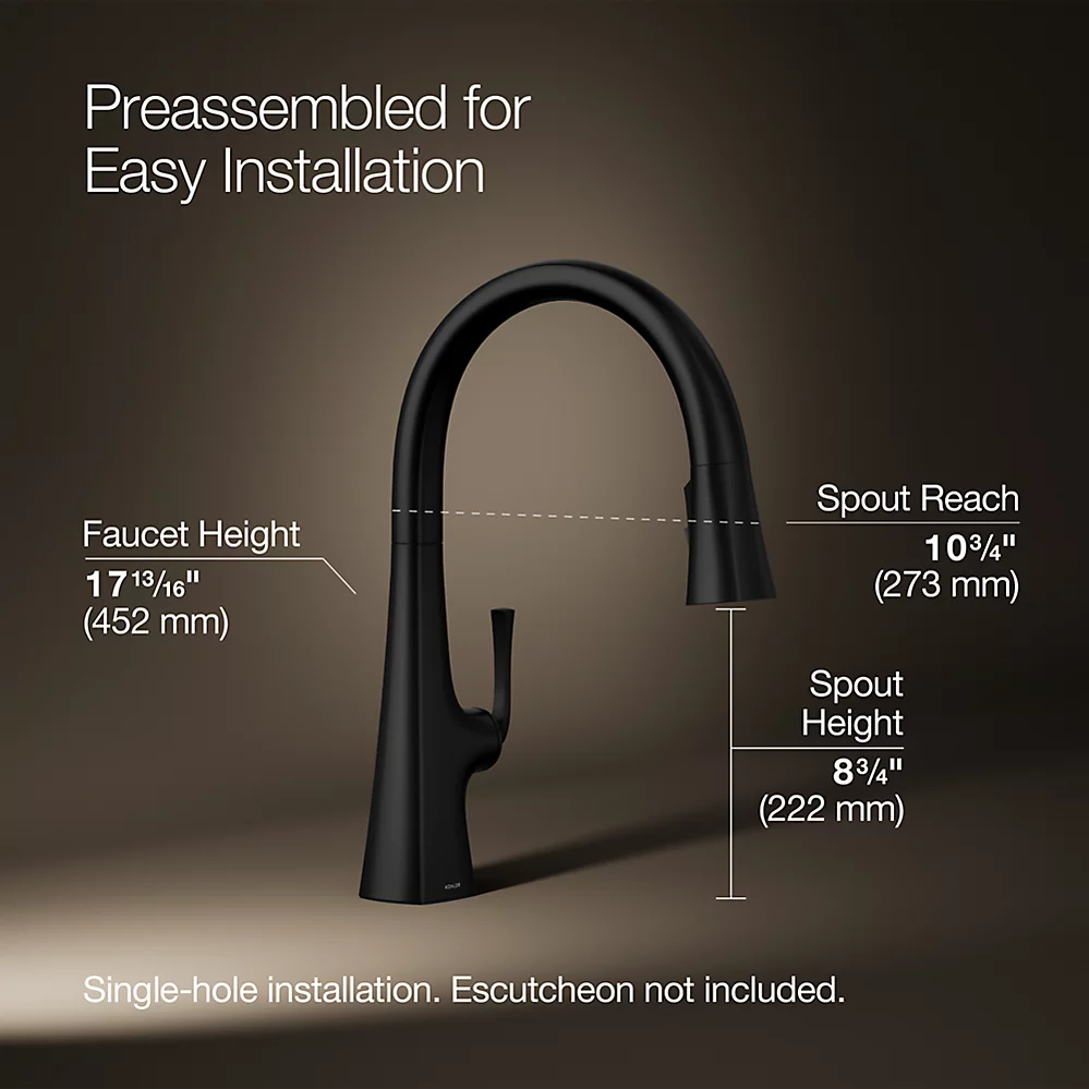 Kohler 22068-BL Graze Pull-Down Kitchen Fct W/Response