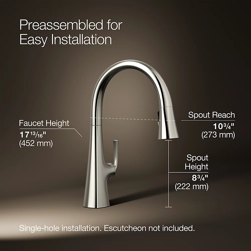 Kohler 22068-SN Graze Pull-Down Kitchen Fct W/Response