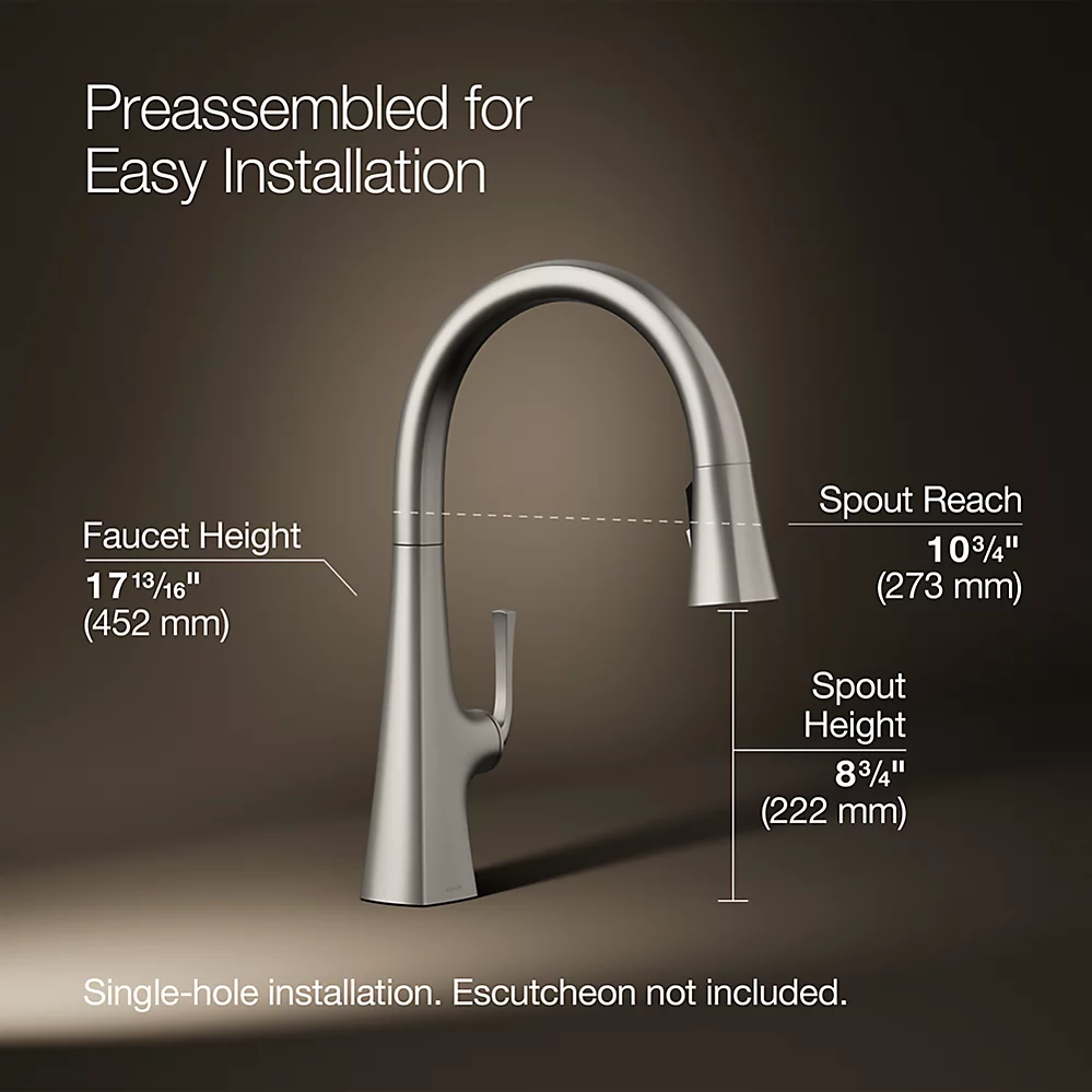 Kohler 22068-VS Graze Pull-Down Kitchen Fct W/Response