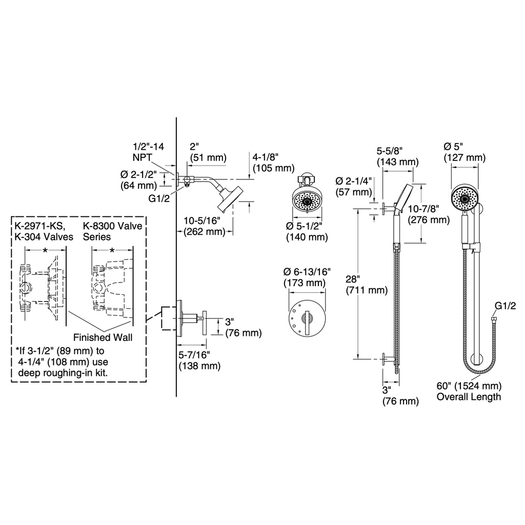 Kohler 22181-G-BN Purist Essentials Showering Pkg 1.75Gpm