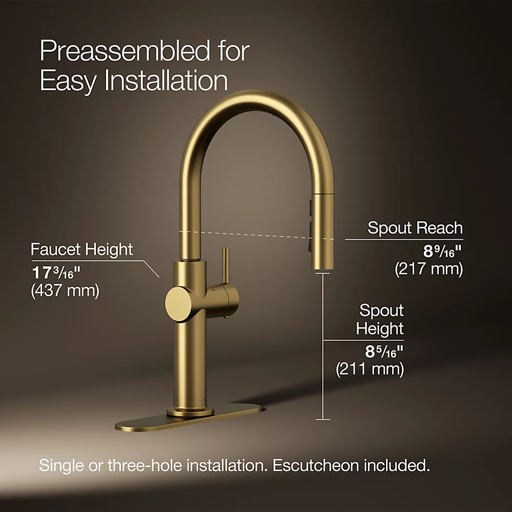 Kohler 22974-2MB Crue Touchless Pulldown Kitchen Faucet Vibrant Brushed Moderne Brass
