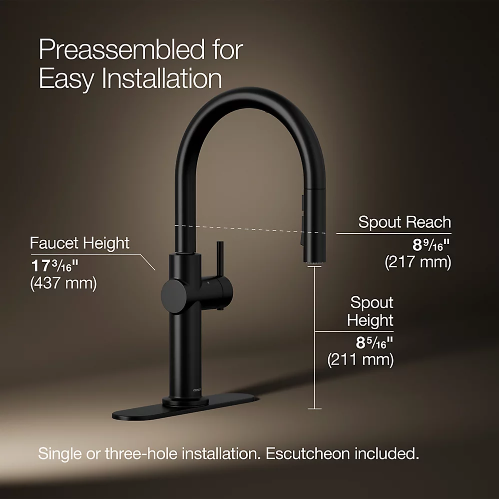 Kohler 22974-BL Crue Touchless Pulldown Kitchen Faucet Matte Black