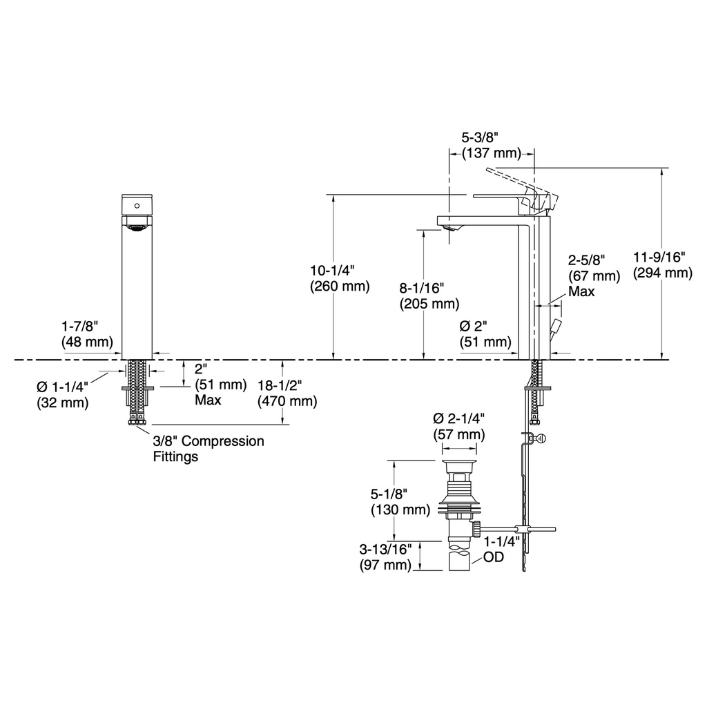 Kohler 23475-4K-TT Parallel Tall 1H Lav Fct 1.0 Gpm