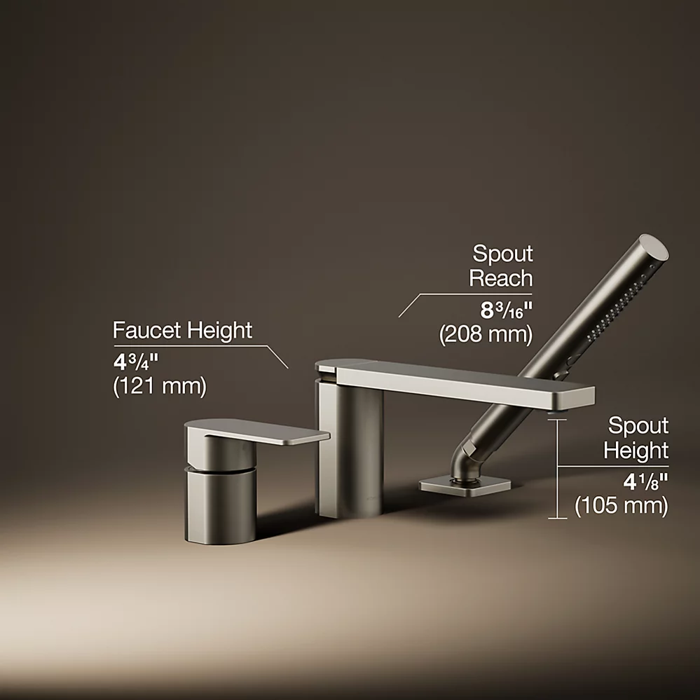 Kohler 23488-4-BN Parallel 3Hole Bath Filler W/ Hndshwr
