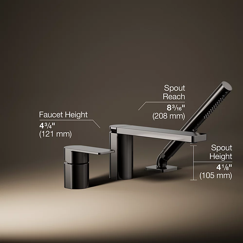 Kohler 23488-4-TT Parallel 3Hole Bath Filler W/ Hndshwr