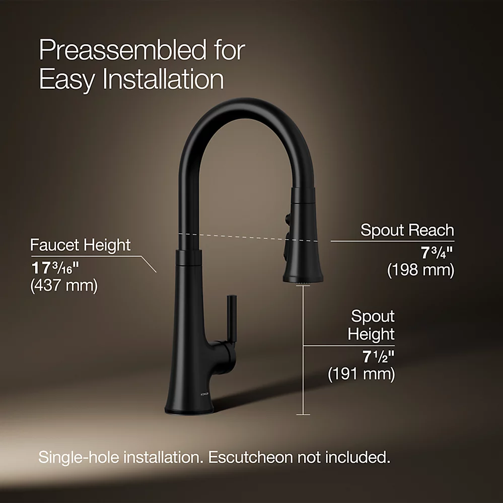 Kohler 23766-BL Tone Pull Down Kitchen Faucet W/ Response