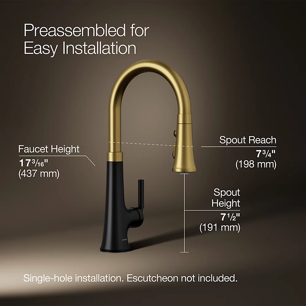 Kohler 23766-BMB Tone Pull Down Kitchen Faucet W/ Response
