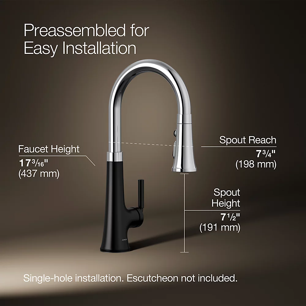 Kohler 23766-CBL Tone Pull Down Kitchen Faucet W/ Response