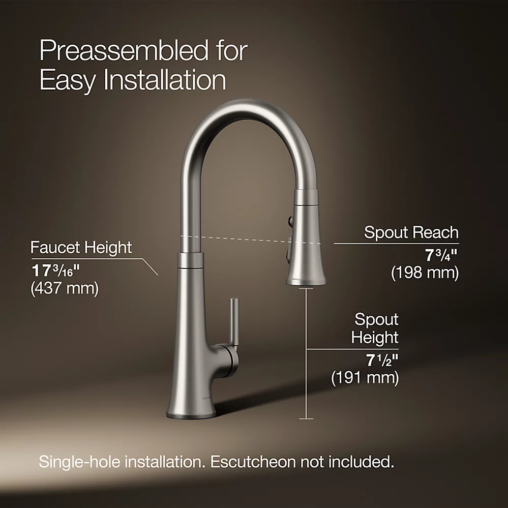 Kohler 23766-VS Tone Pull Down Kitchen Faucet W/ Response Vibrant Stainless