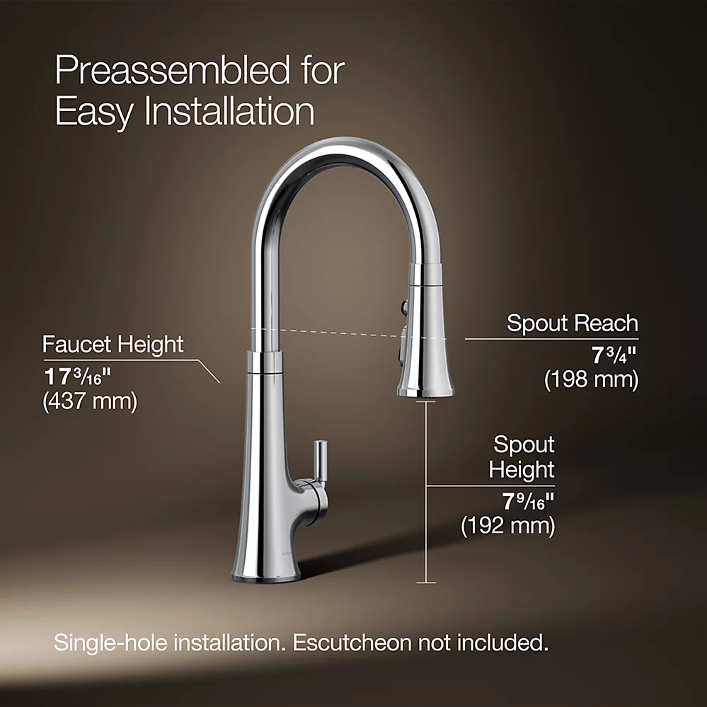 Kohler 23766-WB-CP Tonepull Down Kitchen Faucet W/Konnect