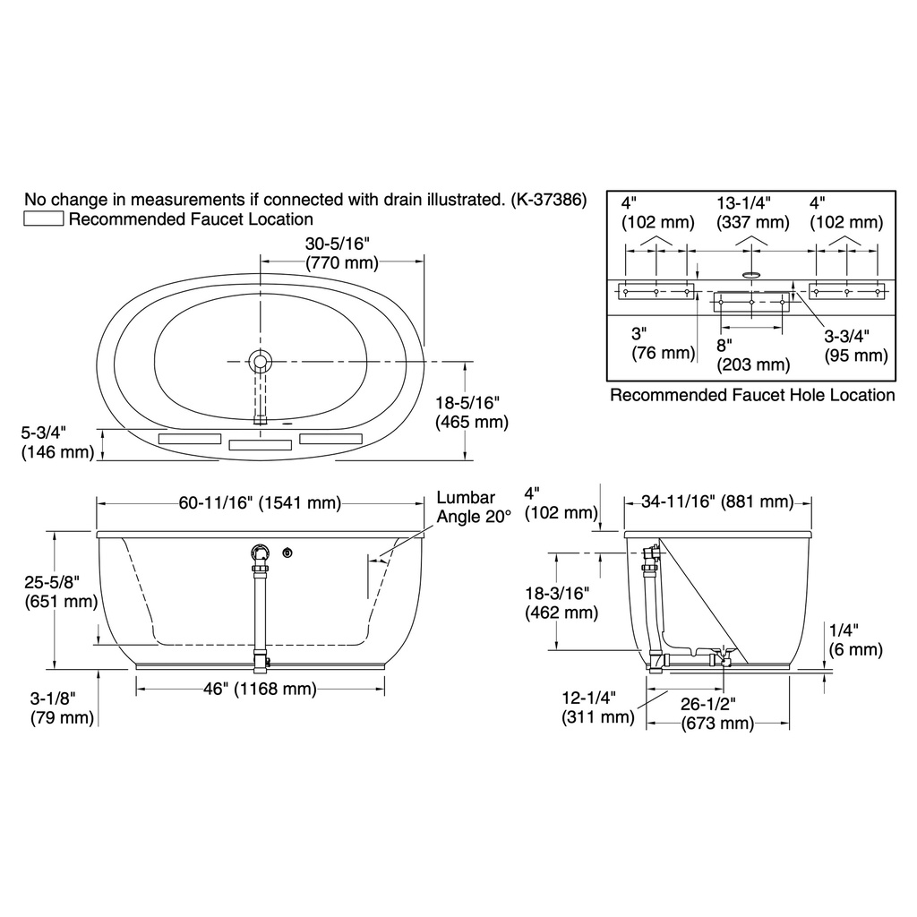 Kohler 24002-W1-0 Sunstruck Fs 60 Bath W/Fluted Apron